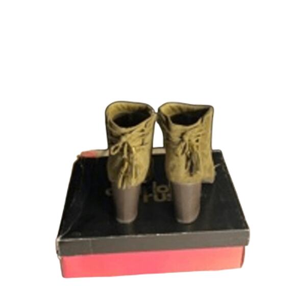 Boho Chic Olive Suede Block Heel Ankle Boots “Stacey” Style Size 7 - Picture 5 of 10